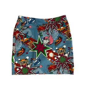 NWOT Royal & Awesome Multicolored Comic Print Retro Skirt With Pockets Size 6
